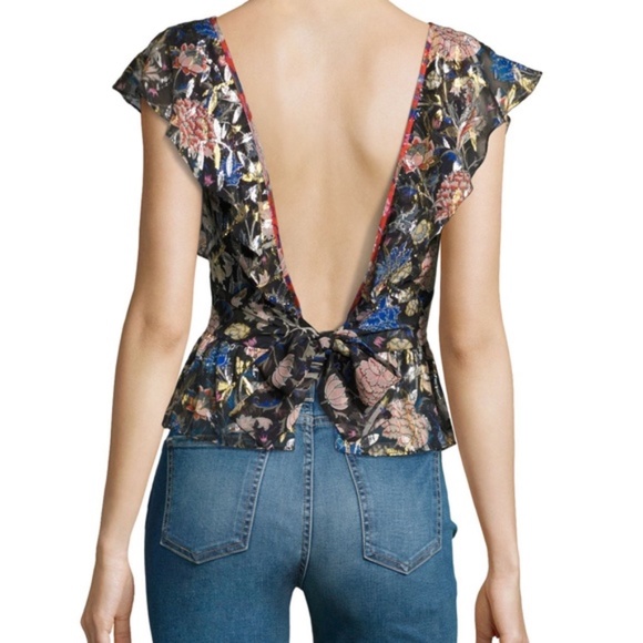 BA&SH Jami Metallic Floral Silk Tie-back T… - Picture 6 of 7